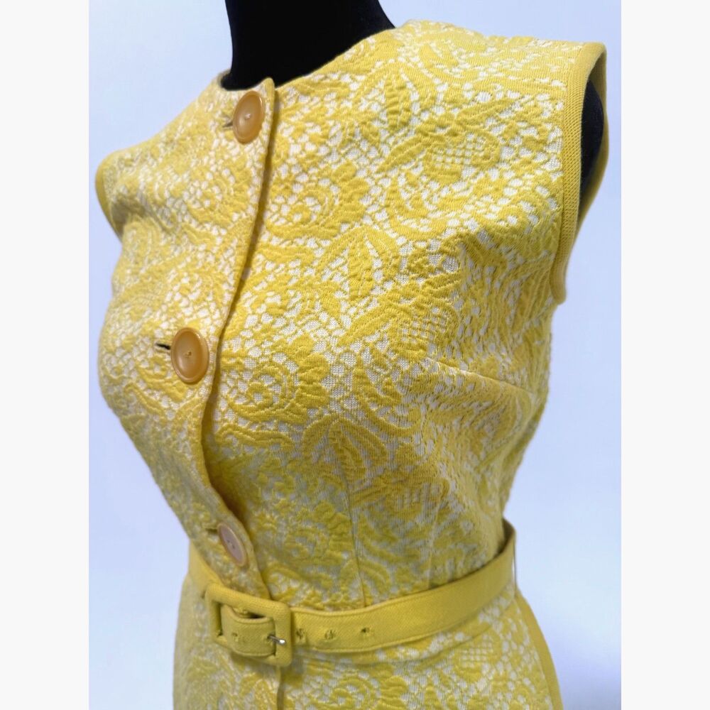Nelly DeGrab NY vintage 60s yellow woven a-line knee length dress with belt - Picture 3 of 7